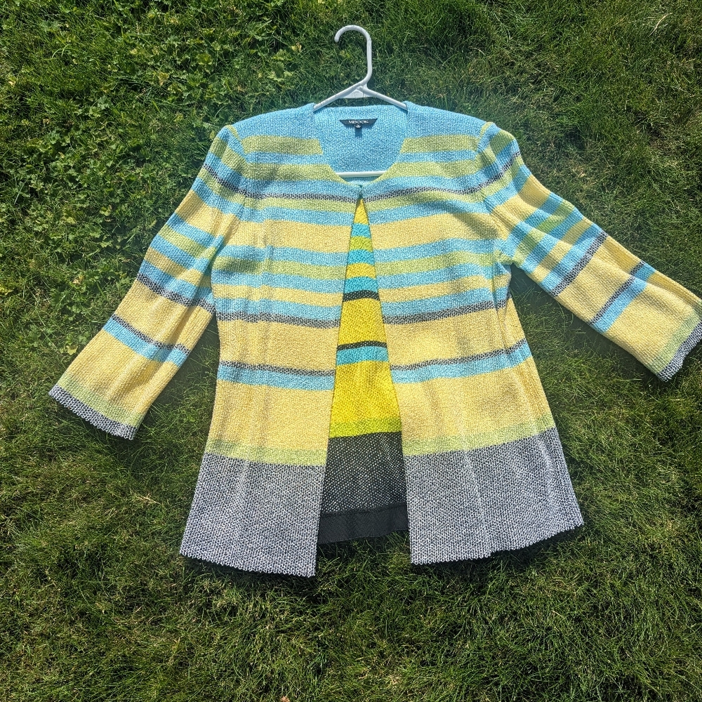 Misook Women's Striped Sweater - Blue and Yellow